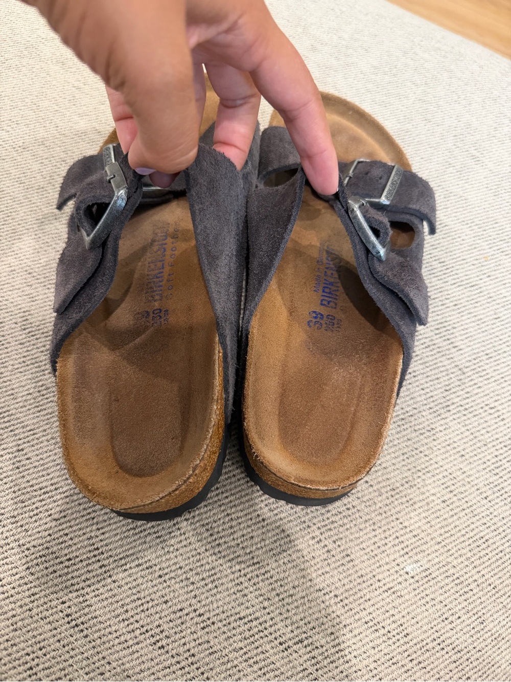 Birkenstock women’s Suede Two-Strap Slide Sandals - Gray - Picture 2 of 5